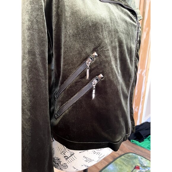 Belle Badgley Mischka Green Velvet Moto Jacket Women's Size Small Preowned - Picture 7 of 9